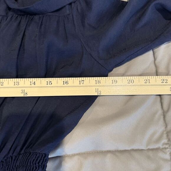 Maje Long Sleeve Mini Dress Navy Blue Tie Front Cinched Waist REPAIR Size Small - Picture 11 of 15